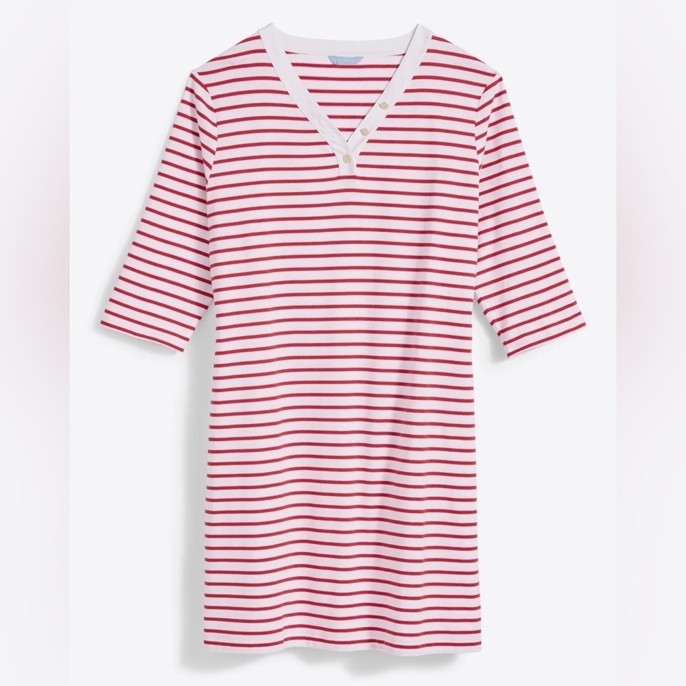 New Draper James Sz Lg V-Neck T-Shirt Dress in Lipstick Red Mariner Stripe